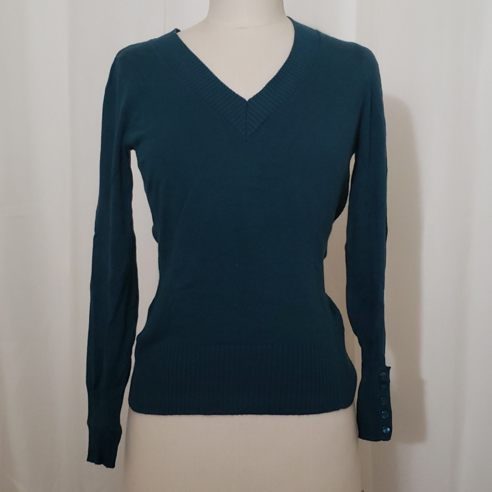Apt9 V-neck Sweater, Teal Blue, Small